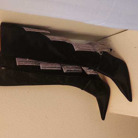 ♤ Christian Lacroix Black Satin Chandelier Boots - Picture 2 of 12